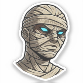 Sticker Ancient Mummy Head - Glowing Blue Eyes Vector Art