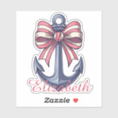 Sticker Ancre Bleue avec Monogramme en bande rouge et blan (Feuille)