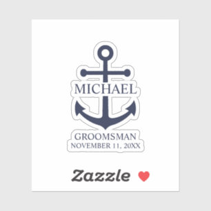 Sticker Ancre Bleue marine Nautique Groomsmen personnalisé
