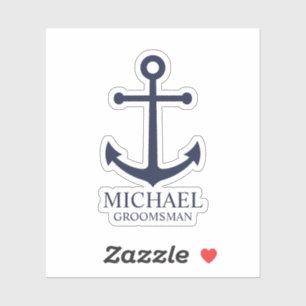 Sticker Ancre Bleue marine Nautique Groomsmen personnalisé