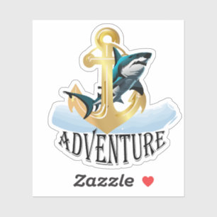 Sticker Ancre de bateau dorée aventure requin blanc