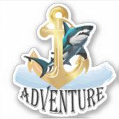 Sticker Ancre de bateau dorée aventure requin blanc (Devant)