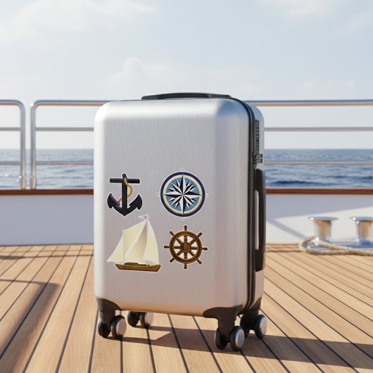 Sticker Ancre, Rose de boussole, bateau et bateau