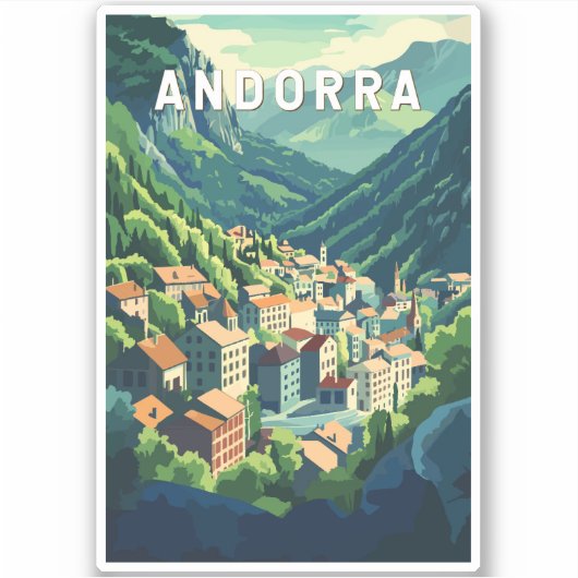 Sticker Andorre Travel Art Vintage (Devant)