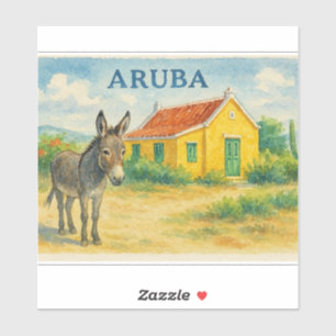 Sticker Âne d'Aruba et maison de Cunucu Aquarelle