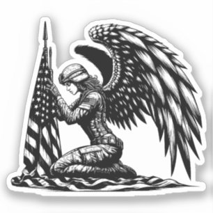 Sticker ange soldat femme USA Drapeau Patriotique Art