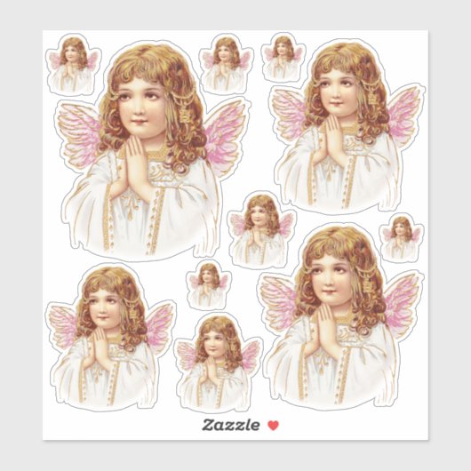 Sticker Ange victorien doux prier les mains contour (Feuille)