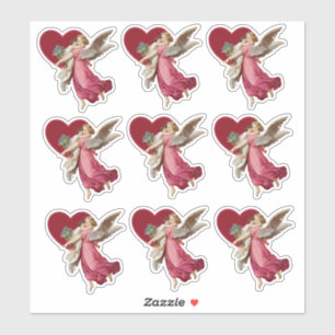 Sticker Angel vintage avec jeune fille Coeur rouge