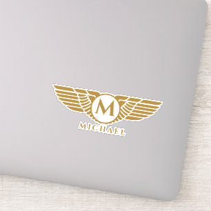 Sticker Angel Wings Vintage Golden Nom initial Monogramme
