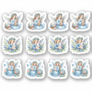 Sticker Anges et lapins bleus de Pâques