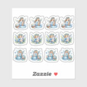 Sticker Anges et lapins bleus de Pâques (Feuille)