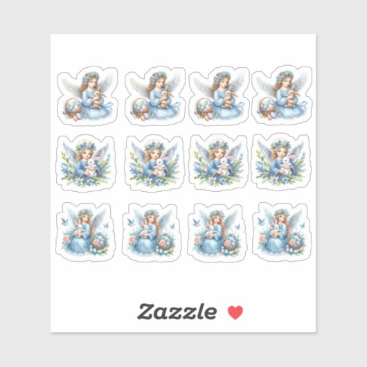 Sticker Anges et lapins bleus de Pâques (Feuille)