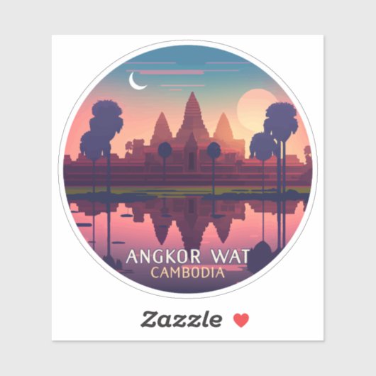 Sticker Angkor Wat Sunrise Cambodge Siem Reap Retro (Feuille)