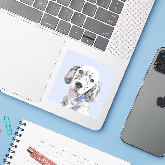 Sticker Anglais Setter Blue Belton Peinture Chien Art (Ordinateur portable avec iPhone)