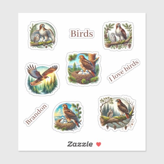 Sticker animal adorable aux oiseaux mignons (Feuille)