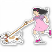 Sticker animal de compagnie-fille-chien-chiot-course (Devant)