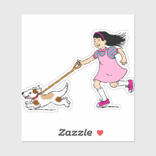 Sticker animal de compagnie-fille-chien-chiot-course (Feuille)
