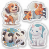 Sticker animal mignon (Pack de 4 autocollants) (Devant)