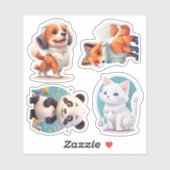 Sticker animal mignon (Pack de 4 autocollants) (Feuille)
