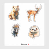 Sticker Animals Bear Deer Skunk And Sloth (Feuille)