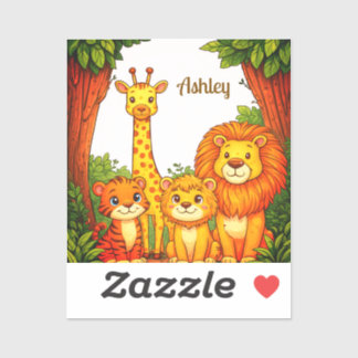 Sticker Animaux Bruns Blancs Safari Jungle Aquarelle