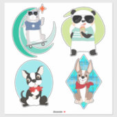 Sticker Animaux cool Hipster (Feuille)