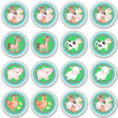 Sticker Animaux de ferme dressés en vichy bleu vert (Devant)