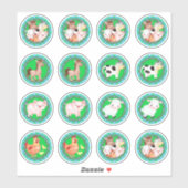 Sticker Animaux de ferme dressés en vichy bleu vert (Feuille)
