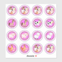 Animaux de ferme dressés en vichy rose pâle