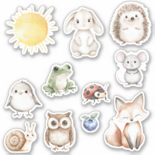 Sticker Animaux de la forêt Renard Hibou Hérisson Lapin