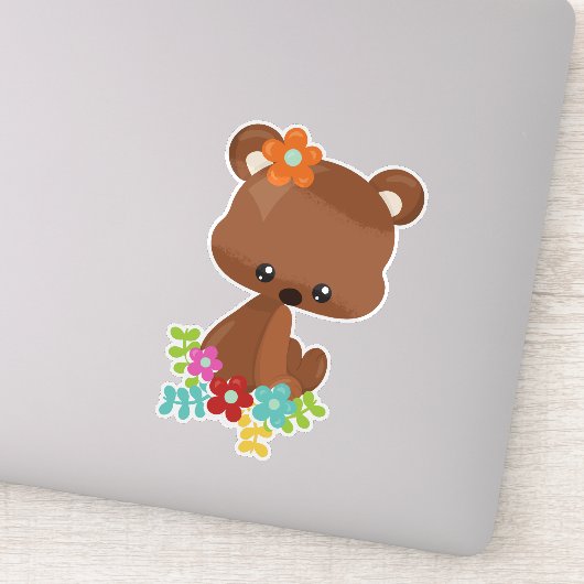 Sticker Animaux de printemps, Ours mignon, Ours petit, Fle (Détail)