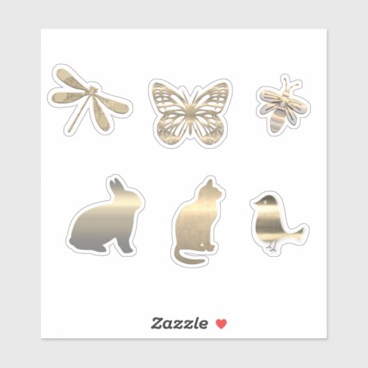 Sticker Animaux Insectes Dorés Mignons (Feuille)