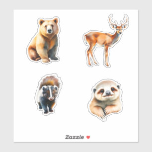 Sticker Animaux Ours Cerf Moufette Et Paresseux
