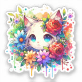 Sticker Anime arc-en-ciel Kitten et Fleurs (Recto)