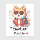 Sticker Anime de voyageur Chien cool (Feuille)