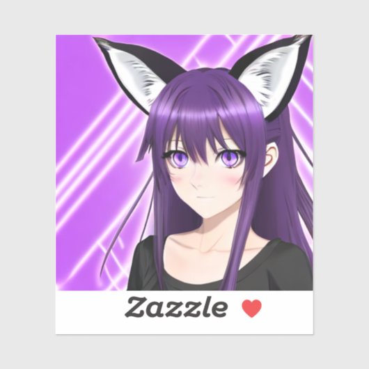 Sticker Anime fille avec cheveux et yeux pourpres (Feuille)