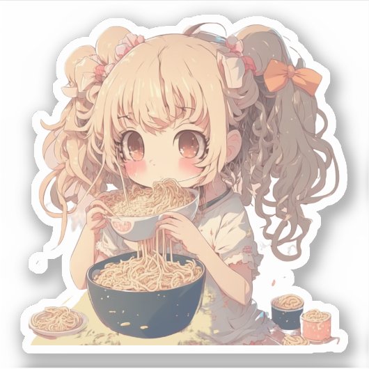 Sticker Anime Girl Mange Ramen nouilles (Devant)