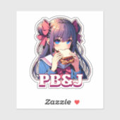 Sticker Anime Girl mangeant un sandwich PB&J (Feuille)