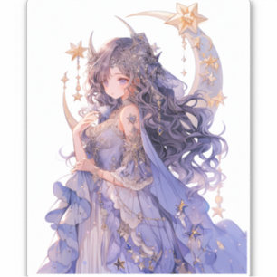 Sticker Anime Girl Purple Moon Princess Imaginaire Art