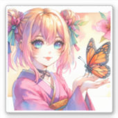 Sticker Anime Girl tenant un papillon (Devant)
