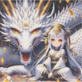 Sticker Anime Girl Warrior et Dragon Ai Art (Devant)