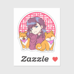 Sticker Anime Girl with Dogs