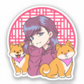 Sticker Anime Girl with Dogs (Recto)