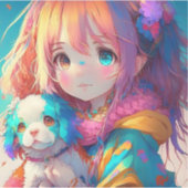 Sticker Anime Girl with Puppy (Devant)