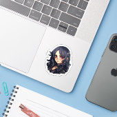 Sticker Anime gothique fille (Ordinateur portable avec iPhone)