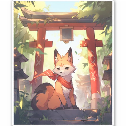 Sticker Anime Kitsune Cute Fox Imaginaire Art (Devant)