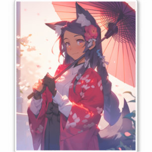 Sticker Anime Kitsune Girl Cute Fox Imaginaire Art