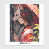 Sticker Anime Kitsune Girl Cute Fox Imaginaire Art (Feuille)