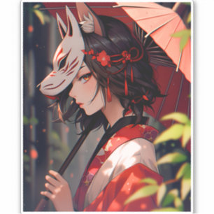 Sticker Anime Kitsune Girl Cute Fox Imaginaire Art