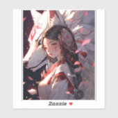 Sticker Anime Kitsune Girl Cute Fox Imaginaire Art (Feuille)